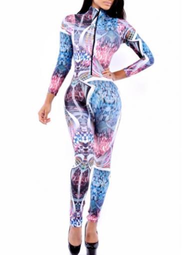 Rosewe Enchanting Turtleneck Long Sleeve Skinny Jumpsuit With Print