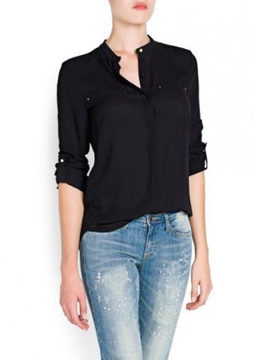 Rosewe Hot Sale Mandarin Collar Chiffon Blouse With Pockets