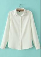 Rosewe Vogue Turndown Collar Button Closure White T Shirt