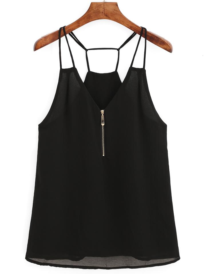 Shein Spaghetti Strap Chiffon Cami Top With Zipper