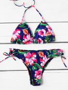 Shein Calico Print Side Tie Triangle Bikini Set