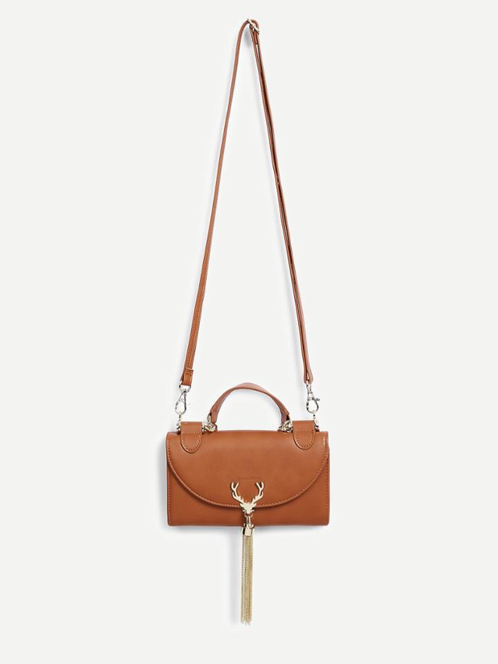 Shein Antlers & Tassel Detail Pu Shoulder Bag