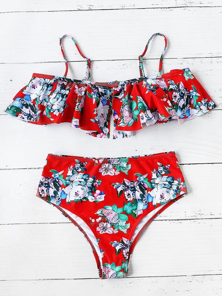 Shein High Waist Flounce Floral Bikini Set