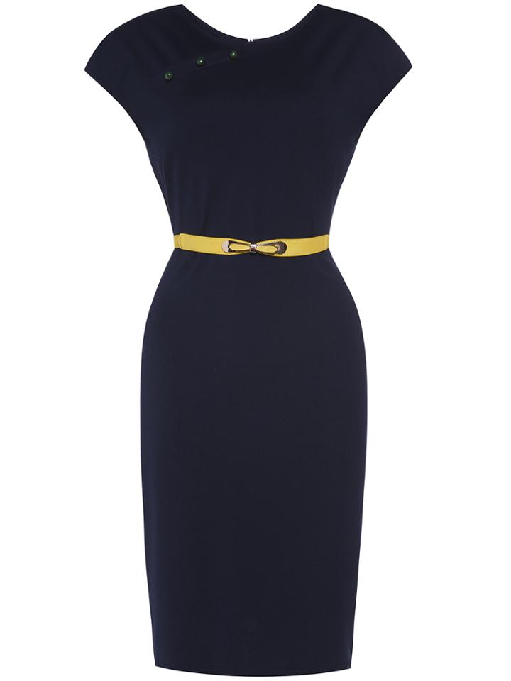 Shein Navy Crew Neck Belted Sheath Dress