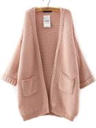 Shein Pink Batwing Sleeve Pockets Knit Cardigan