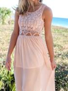 Shein Apricot Lace Insert Hollow Out Dress