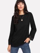 Shein Contrast Lace Trim Solid Blouse