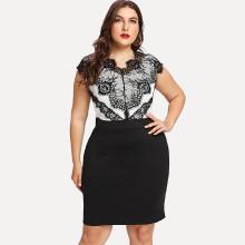 Shein Plus Contrast Eyelash Lace Combo Dress