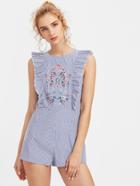 Shein Botanical Embroidered Frill Detail Romper