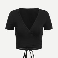 Shein Tie Detail Wrap Crop T-shirt