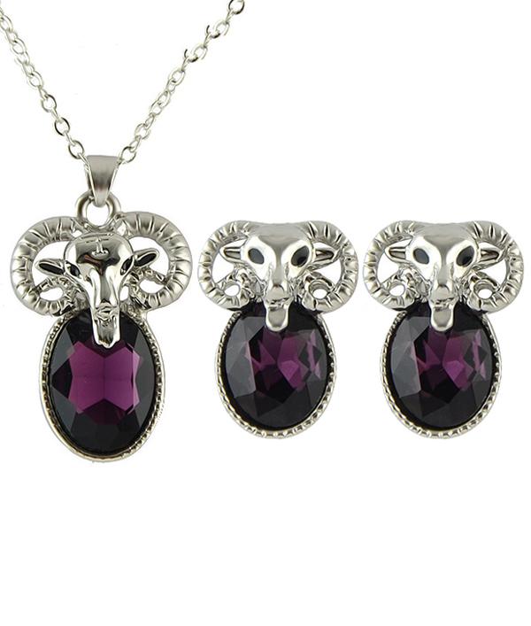 Shein Black Gemstone Sheep Necklace With Earrings
