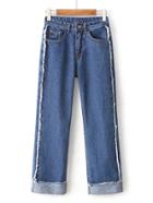 Shein Rolled Hem Frayed Trim Jeans