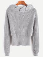 Shein Grey Twisted Knit Trim Sweater
