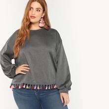Shein Plus Drop Shoulder Tassel Embellished Sweatshirt