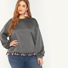 Shein Plus Drop Shoulder Tassel Embellished Sweatshirt