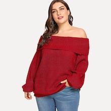 Shein Plus Off Shoulder Fold Over Slim Fitted Jumper
