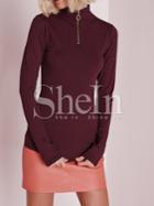 Shein Burgundy High Neck Ribbed T-shirt