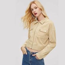 Shein Zip Up Flap Pocket Crop Corduroy Jacket