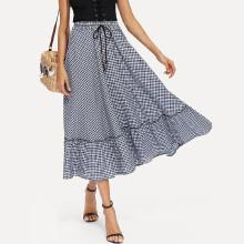Shein Ruffle Hem Drawstring Waist Gingham Plaid Skirt