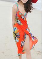 Rosewe Strap Design Flower Print Beach Dress