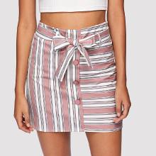 Shein Single Breasted Striped Belted Skirt