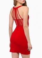 Rosewe Sexy Solid Red Above Knees Sleeveless Slim Dress