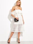 Shein White Off The Shoulder Ruffle Lace Dress