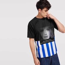 Shein Men Graphic Print Striped Tee