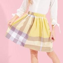 Shein Girls Waist Elastic Plaid Print Skirt
