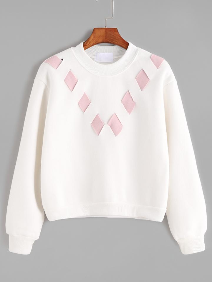 Shein White Ribbed Trim Criss Cross Sweatshirt
