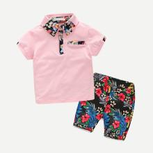 Shein Boys Floral Print Polo Shirt With Shorts