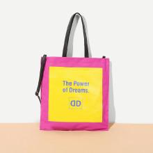 Shein Slogan Print Two Tone Canvas Bag