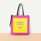 Shein Slogan Print Two Tone Canvas Bag