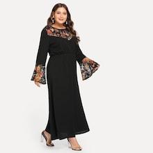 Shein Plus Contrast Mesh Floral Print Dress