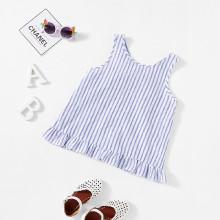 Shein Girls Bow Tie Back Ruffle Hem Striped Top