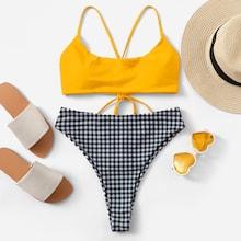 Shein Criss Cross Random Gingham Bikini Set