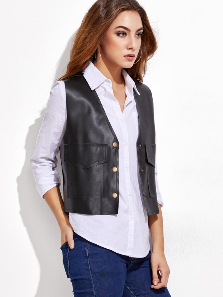 Shein Black Faux Leather Vest