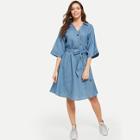 Shein Solid Belted Button Through Dress