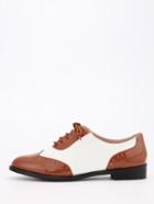 Shein Brown & White Full Brogue Lace-up Oxford Flats
