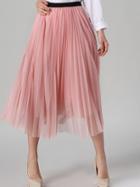 Shein Pink High Waist Sheer Mesh Pleated Skirt