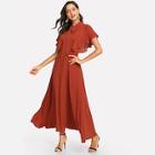 Shein Tie Neck Flutter Sleeve Fit And Flare Dress