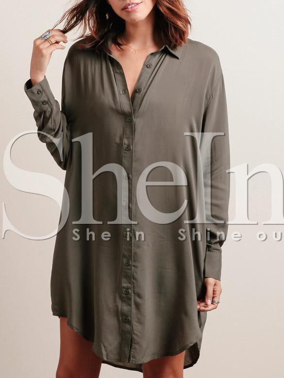 Shein Army Green Lapel Casual Dress