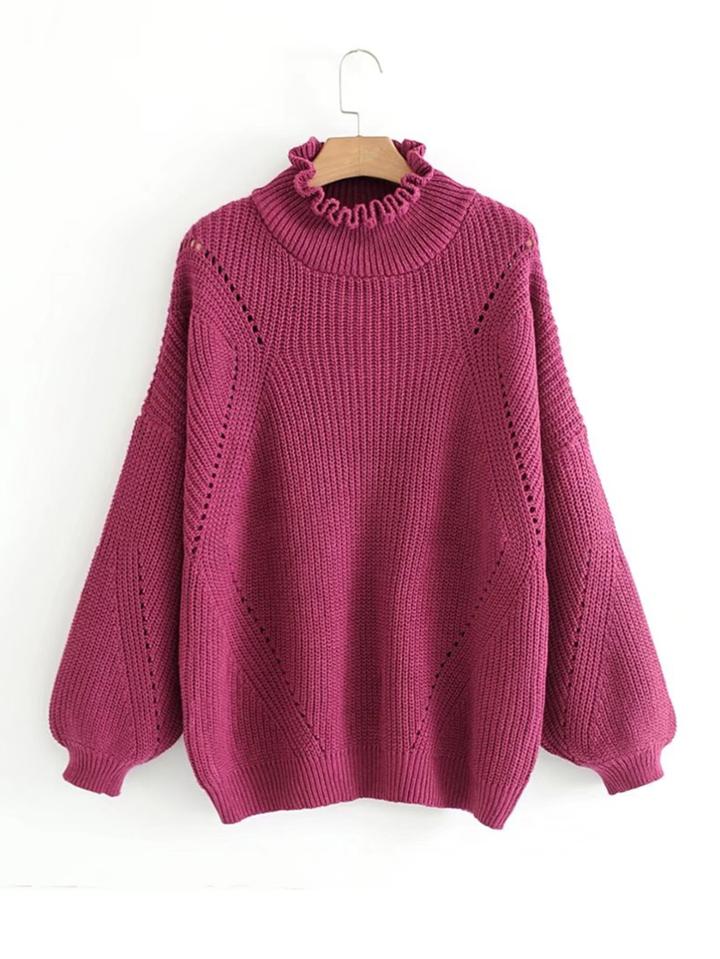 Shein Frill Neck Pointelle Sweater
