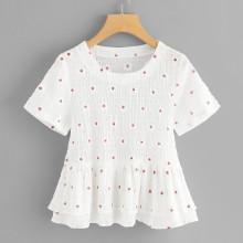 Shein Floral Print Pleated Tiered Tee