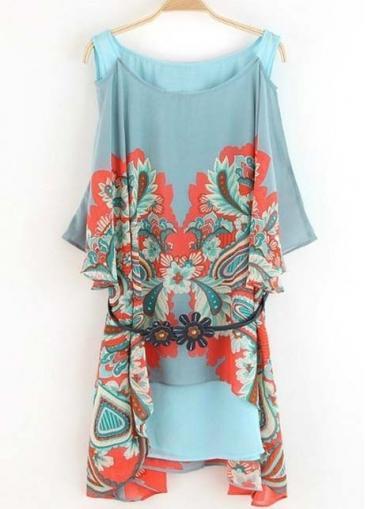 Rosewe Chinese Style High Low Hem Printed Dress For Lady