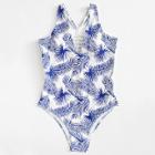Shein Leaf Print Caged Back Swimsuit