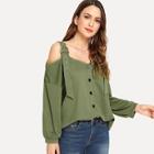 Shein Cold Shoulder Button Decoration Sweatshirt