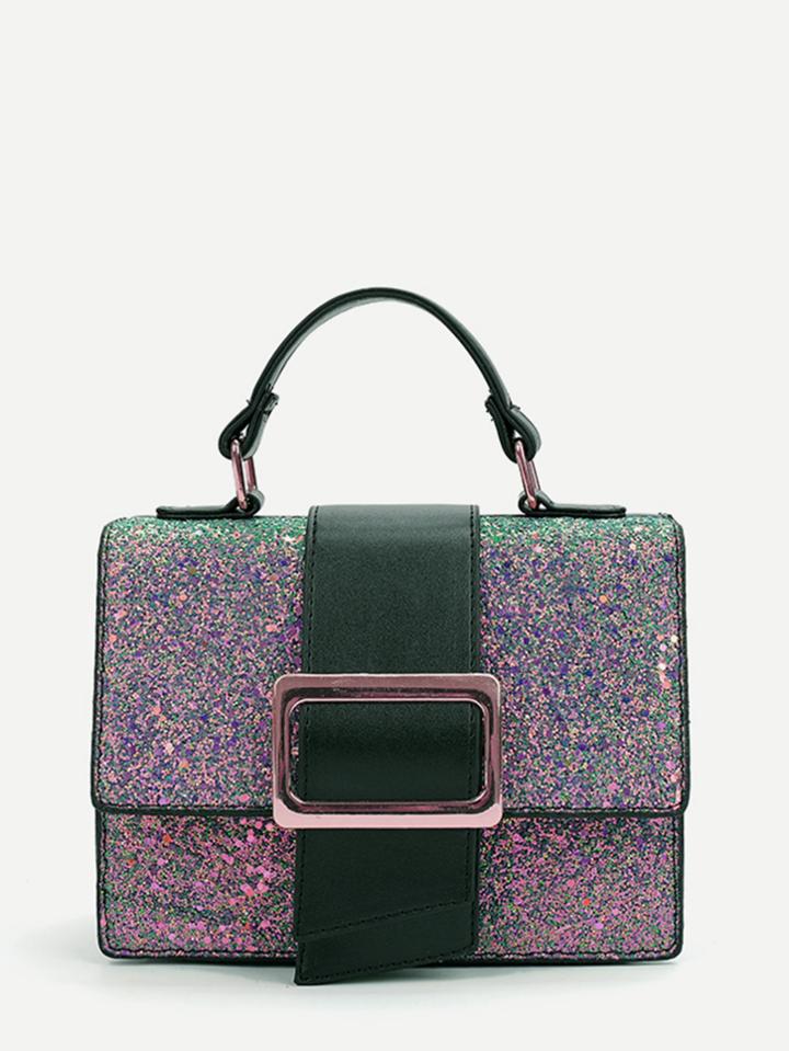 Shein Buckle Detail Glitter Shoulder Bag