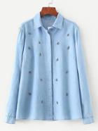 Shein Rhinestone Embellished Chambray Blouse