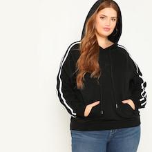 Shein Plus Varsity Striped Sleeve Hoodie
